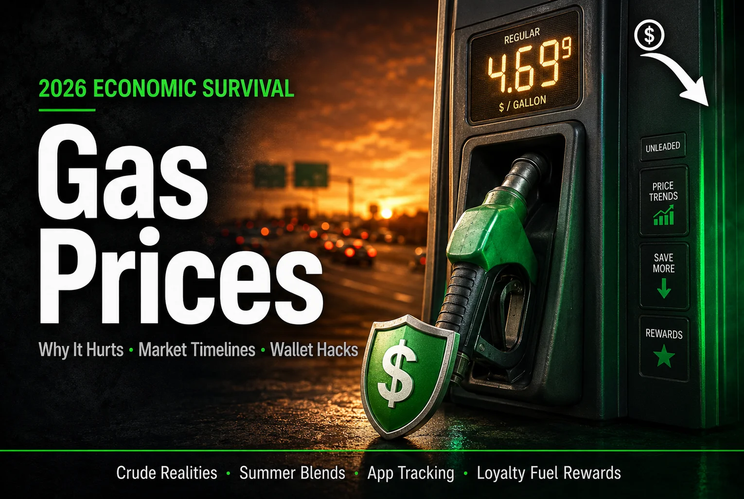 A frustrated man standing at a gas station pump next to his silver car, holding his head in his hand as he looks at the rising price.